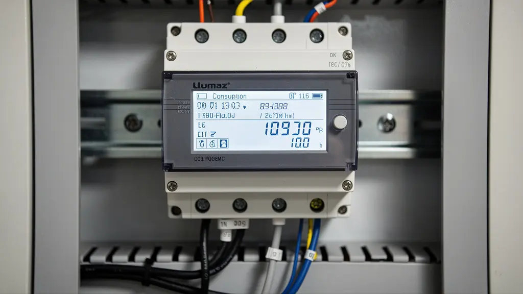 Compteur électrique industriel haute puissance affichant des données de consommation (optimisation accise)