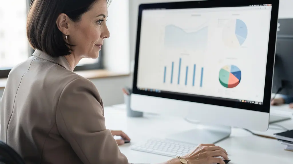 Directrice administrative analysant données fiscales gaz sur écran pour vérifier éligibilité exonération